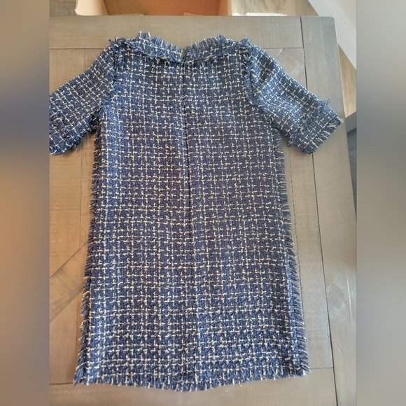 "Chanel Style" Unbranded Navy And Gold Tweed Fully Lined Shift Dress Size 2 - Picture 6 of 12